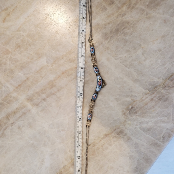 Enamel hand-painted necklace and earrings set - Picture 2 of 8